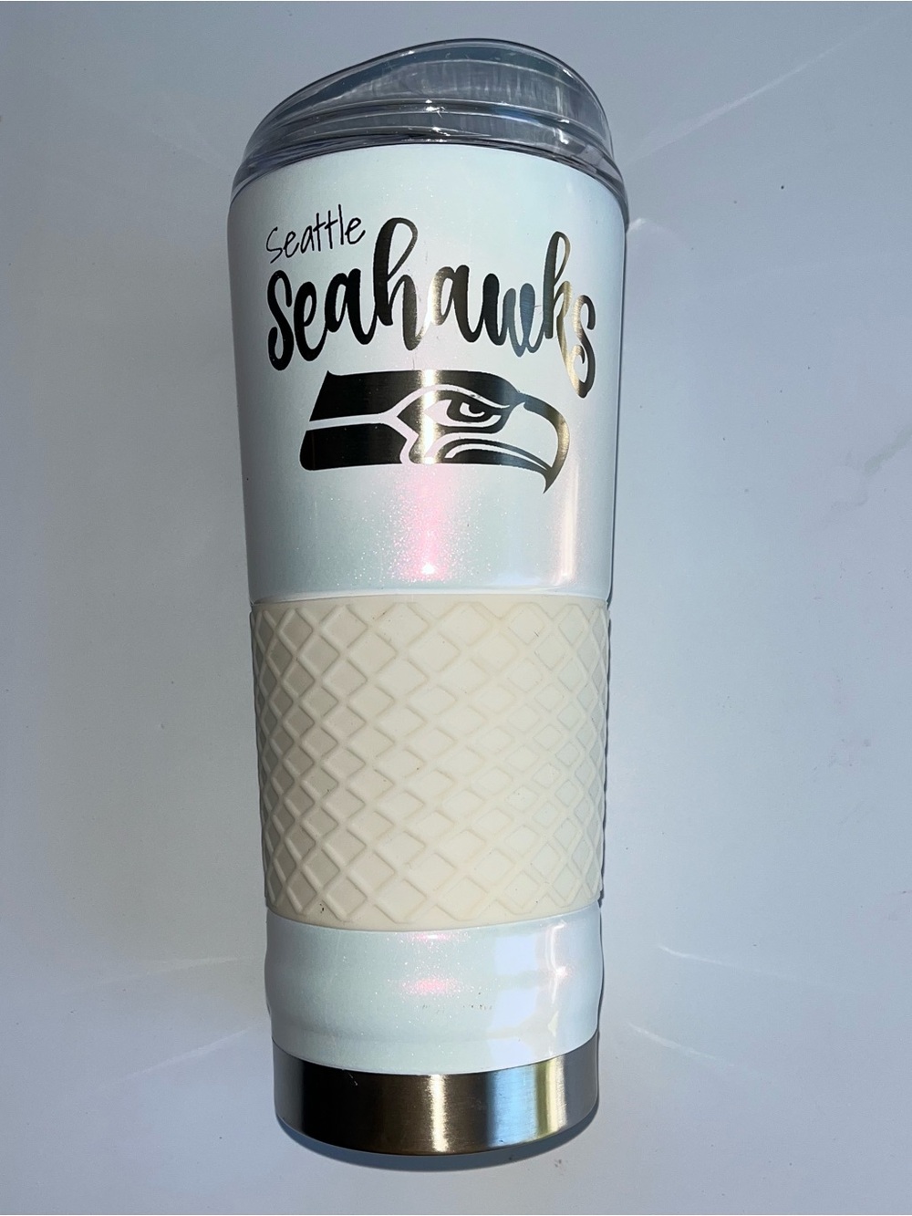 NEW 24 oz NFL Seattle Seahawks White Stainless Steel Tumbler with Textured Grip